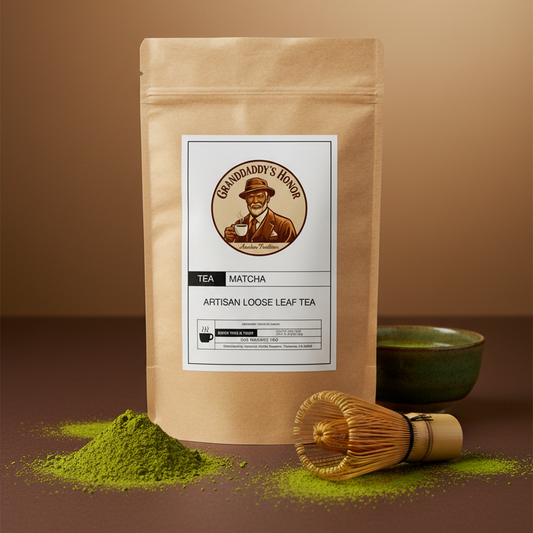 Granddaddy’s Honor Premium Ceremonial Matcha green tea powder, stone-milled in Shizuoka Japan with smooth creamy umami flavor
