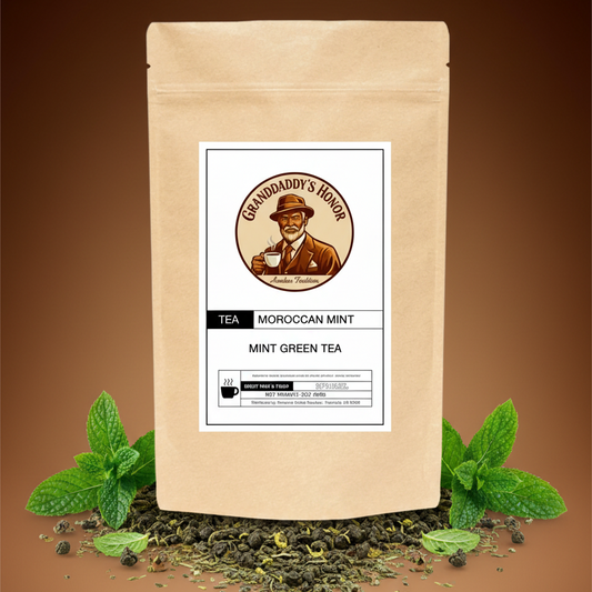 Granddaddy’s Honor Premium Moroccan Mint loose leaf green tea with peppermint and spearmint